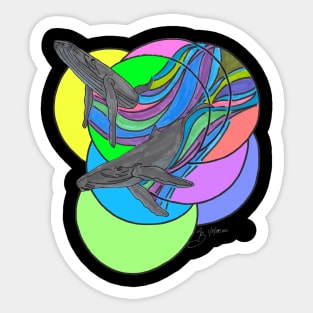 Whale Duo swimming through Circles Sticker